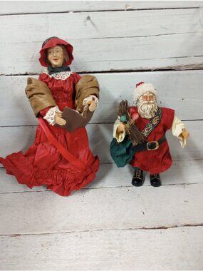 Old World Style Vintage Santa & A Caroler Paper Mache Style Christmas Xmas